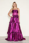 Prom Dresses Metallic Long Formal Tiered Prom Dress Magenta
