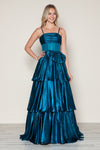 Prom Dresses Metallic Long Formal Tiered Prom Dress Peacock