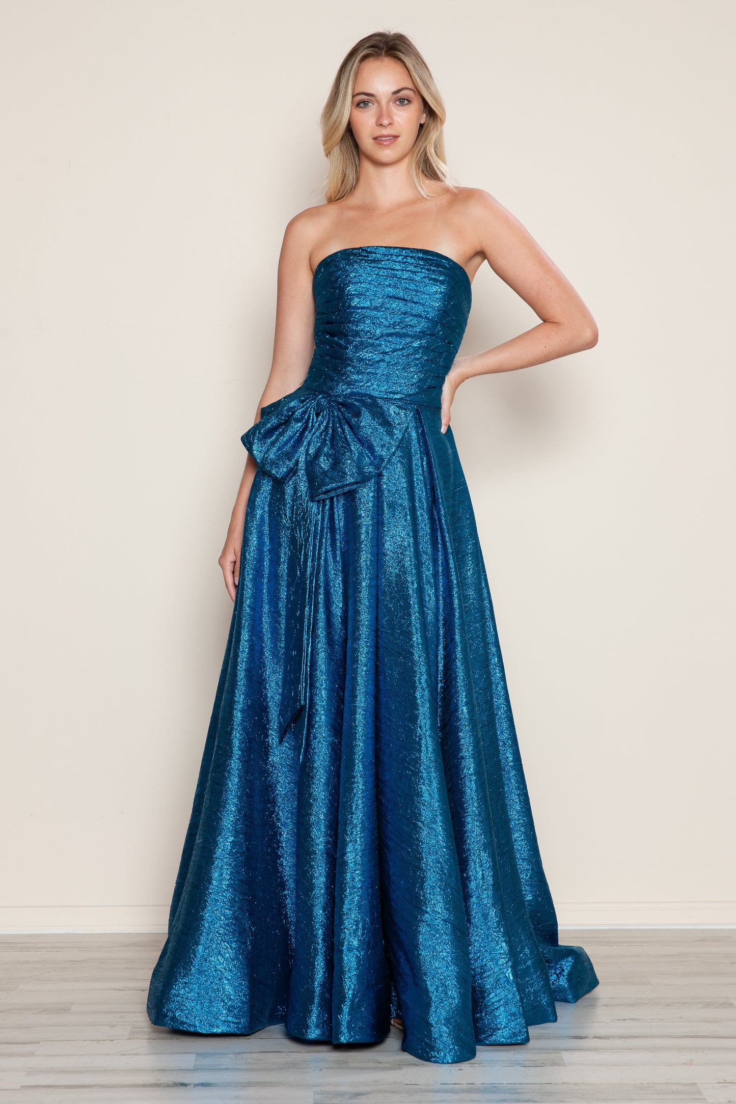 Prom Dresses  Metallic Long Formal A Line Prom Dress Peacock