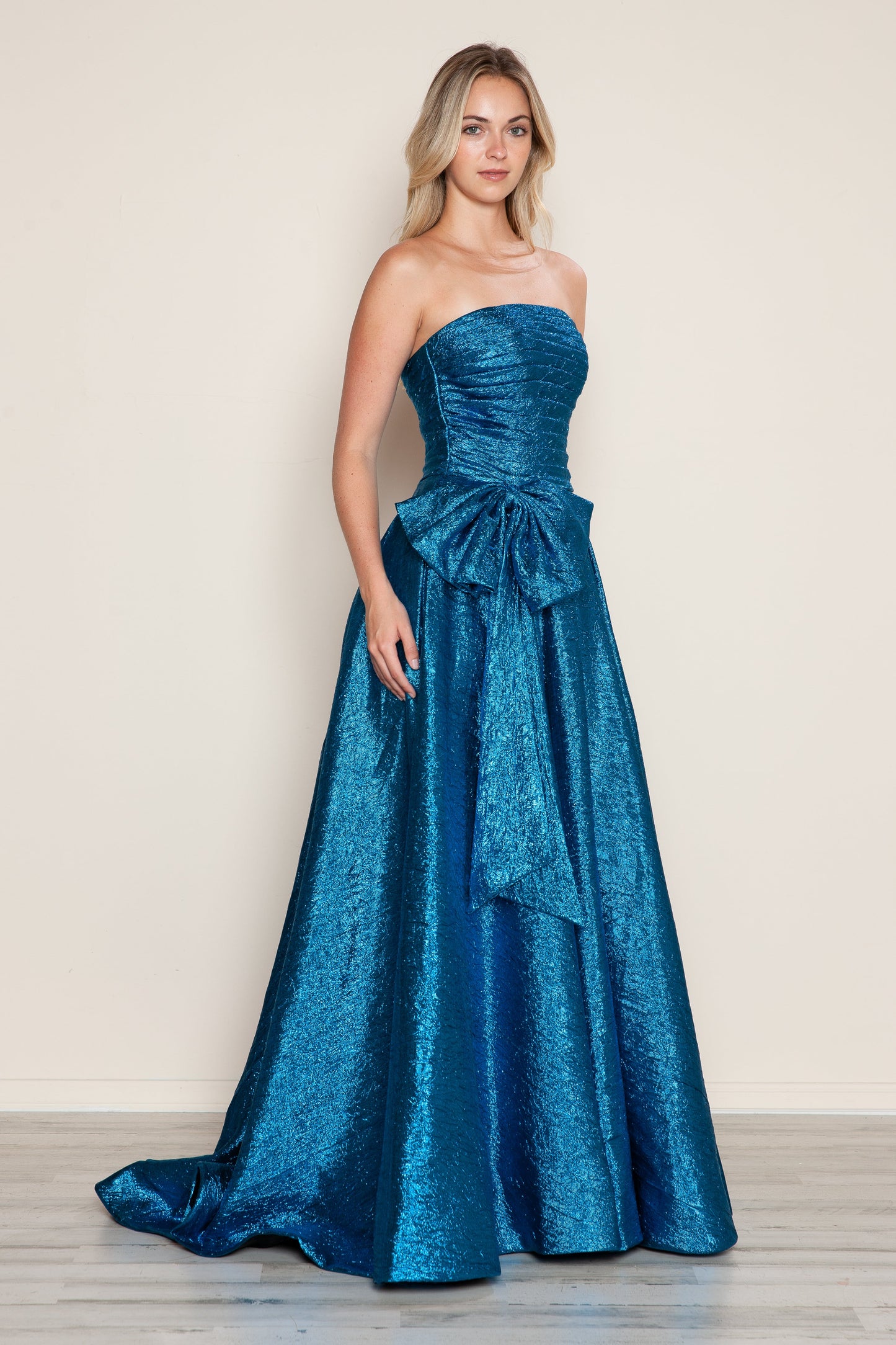 Prom Dresses  Metallic Long Formal A Line Prom Dress Peacock