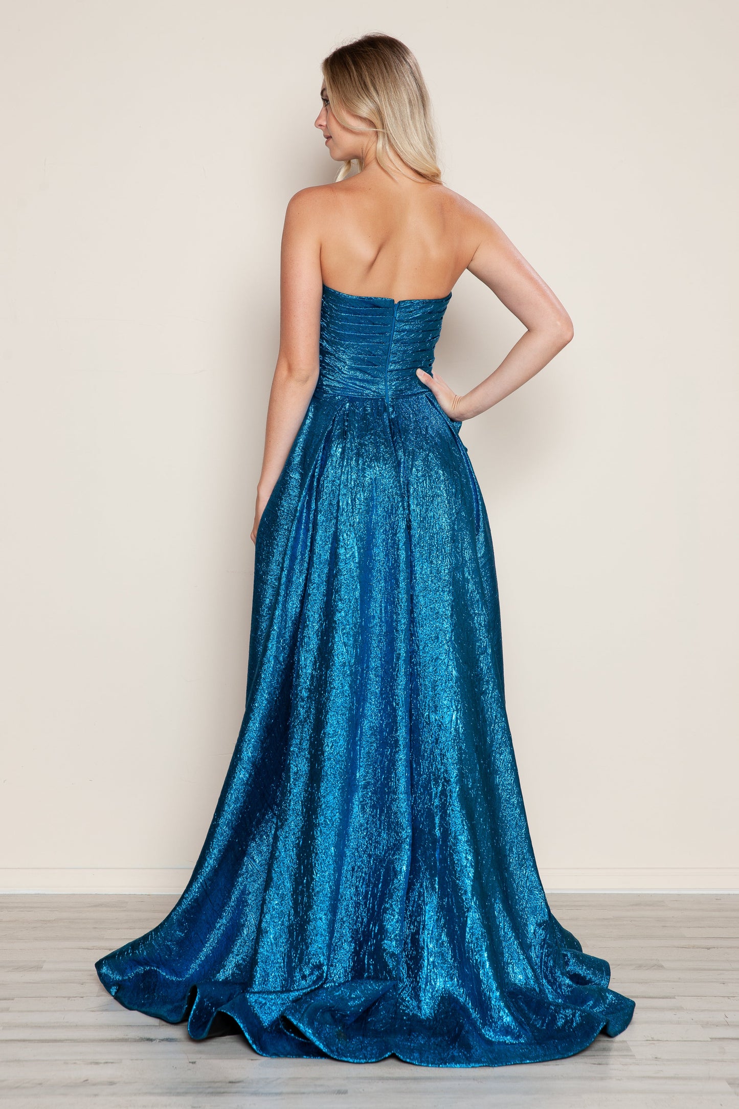 Prom Dresses  Metallic Long Formal A Line Prom Dress Peacock