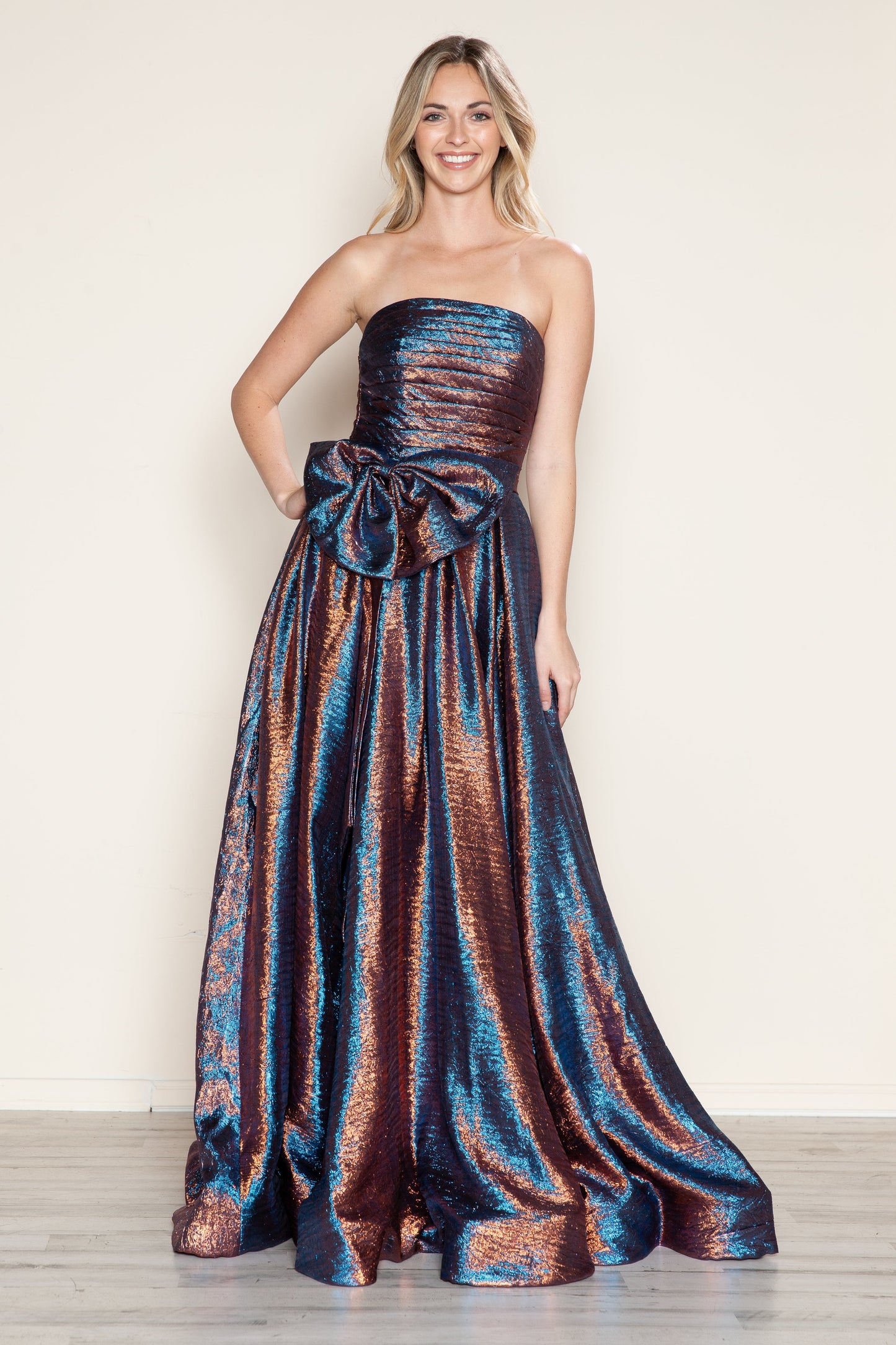 Prom Dresses  Metallic Long Formal A Line Prom Dress Turquoise/Bronze