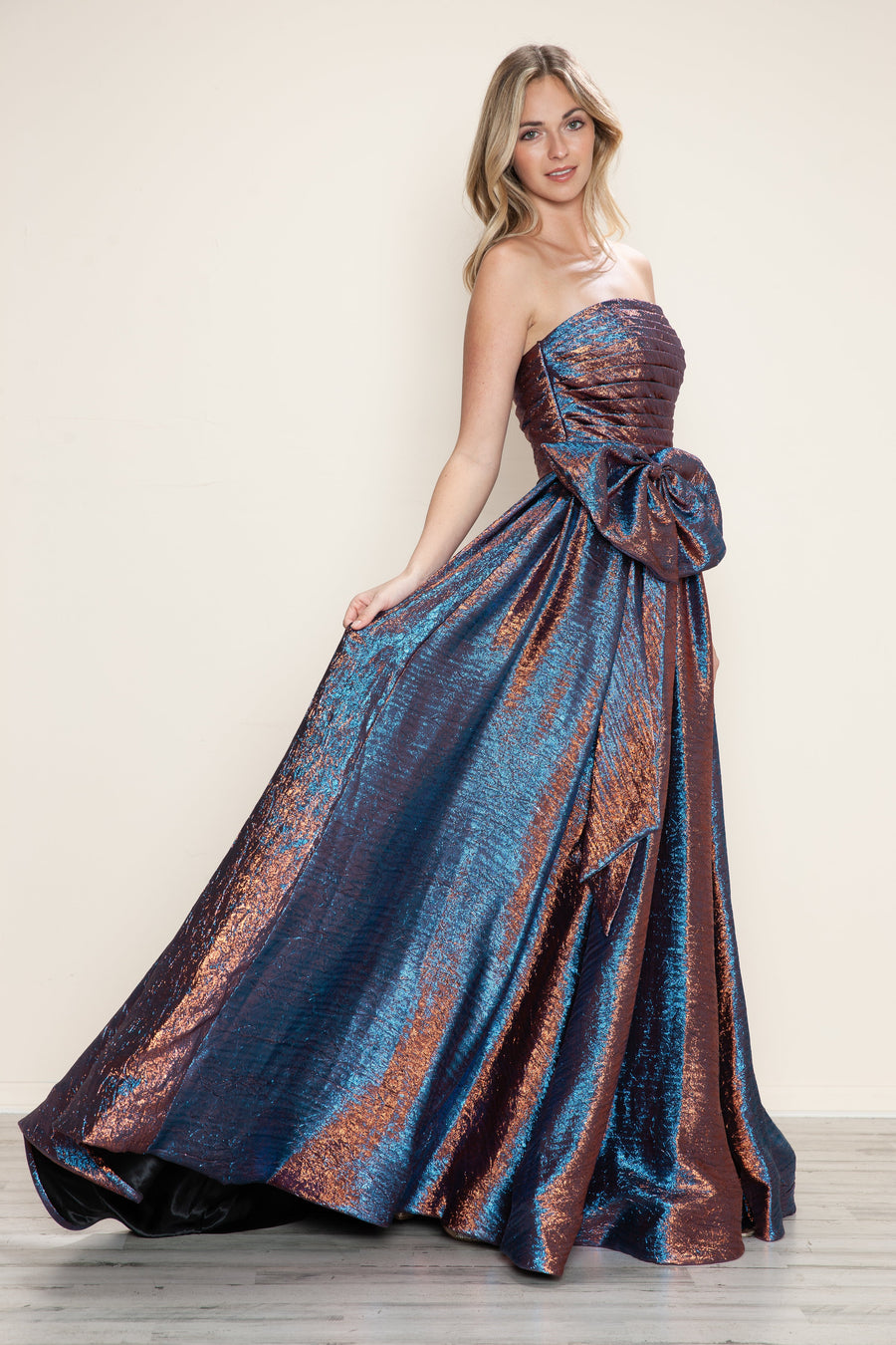 Prom Dresses  Metallic Long Formal A Line Prom Dress Turquoise/Bronze