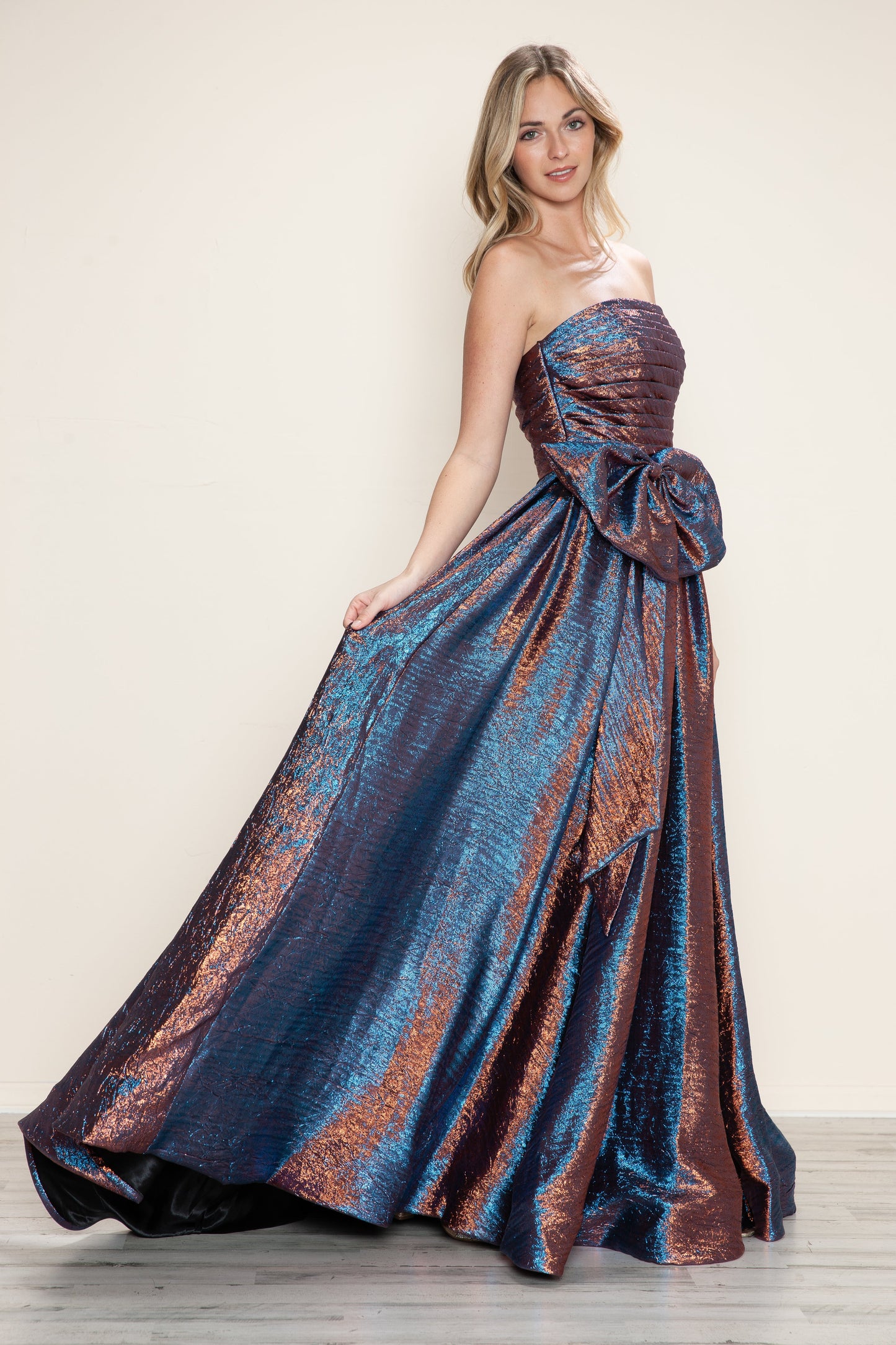 Prom Dresses  Metallic Long Formal A Line Prom Dress Turquoise/Bronze
