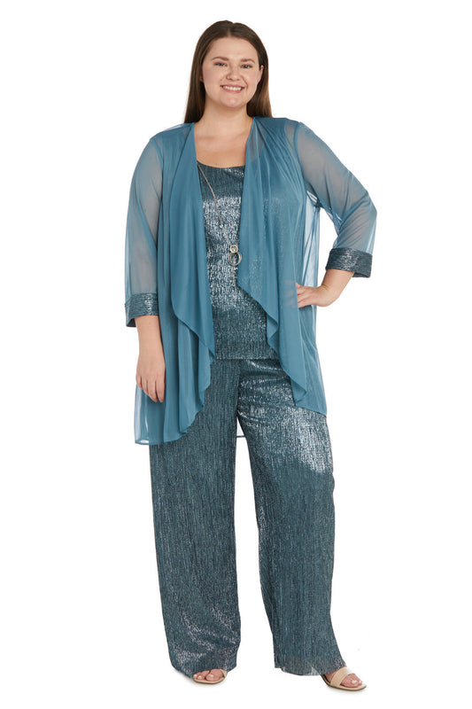 Pant Suit Three Piece Crinkle  Plus Size Pantsuit Spruce