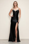 Prom Dresses Beaded Slit Long Formal Corset Prom Dress Black
