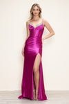 Prom Dresses Beaded Slit Long Formal Corset Prom Dress Magenta