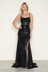 Prom Dresses Beaded Long Formal Slit Sequin Prom Dress Black