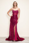 Prom Dresses Beaded Long Formal Slit Sequin Prom Dress Fuchsia