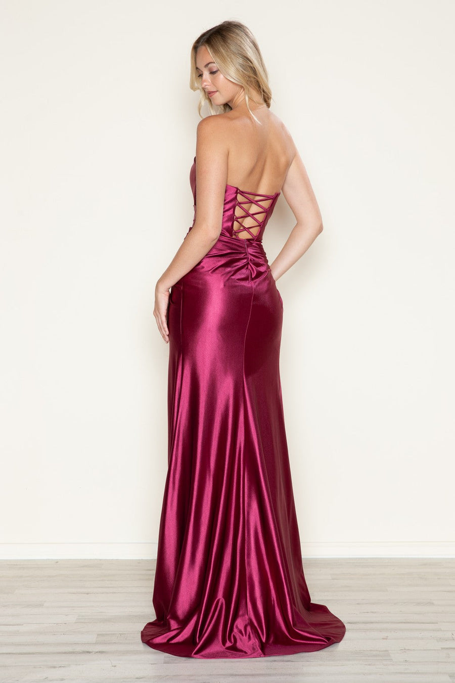 Prom Dresses Sit Long Formal Metallic Prom Slit Dress Burgundy