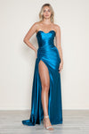 Prom Dresses Sit Long Formal Metallic Prom Slit Dress Teal