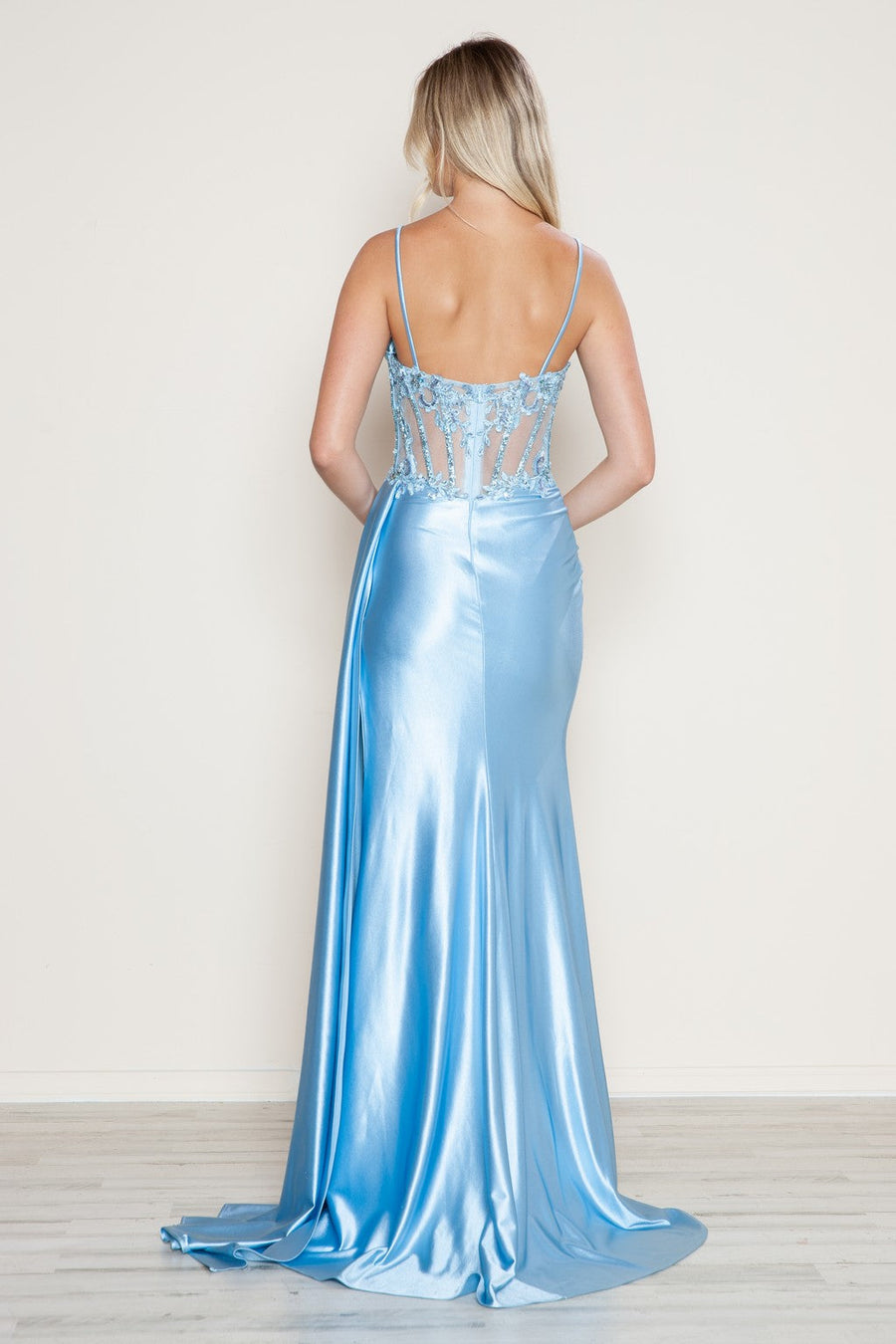 Prom Dresses Prom Long Corset Slit Prom Dress Blue