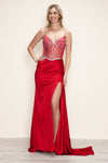 Prom Dresses Long Prom Beaded Slit Formal Fitted Dress Red