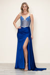 Prom Dresses Long Prom Beaded Slit Formal Fitted Dress Royal