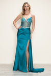Prom Dresses Long Prom Beaded Slit Formal Fitted Dress Teal