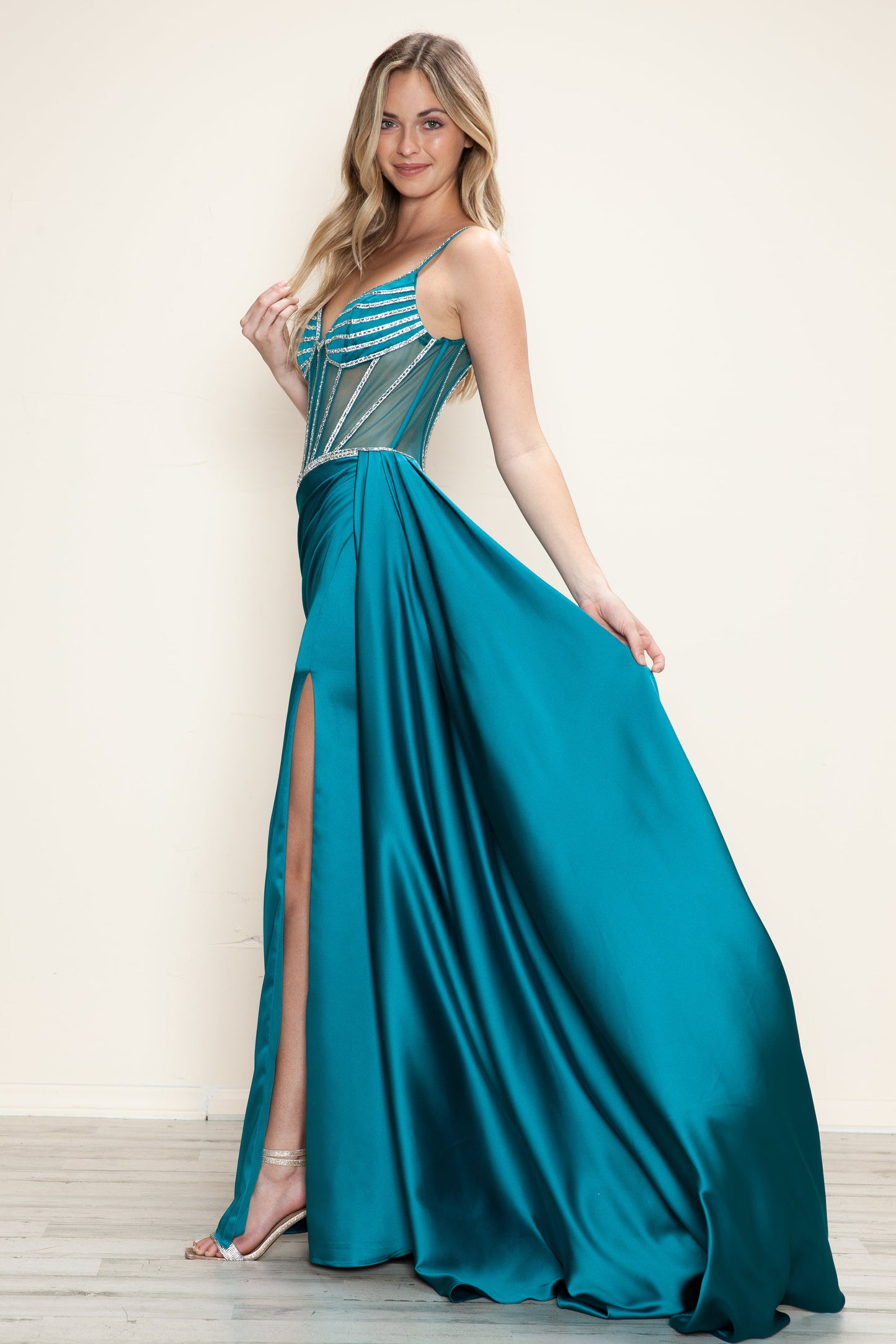 Prom Dresses Long Prom Beaded Slit Formal Fitted Dress Teal