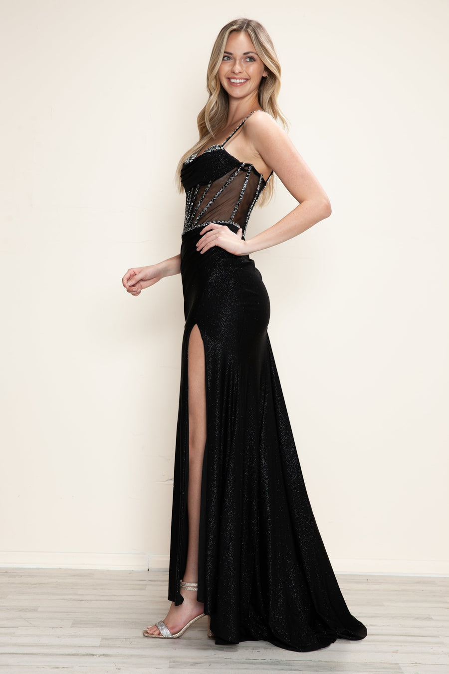 Prom Dresses Long Formal Slit Glitter Prom Dress Black