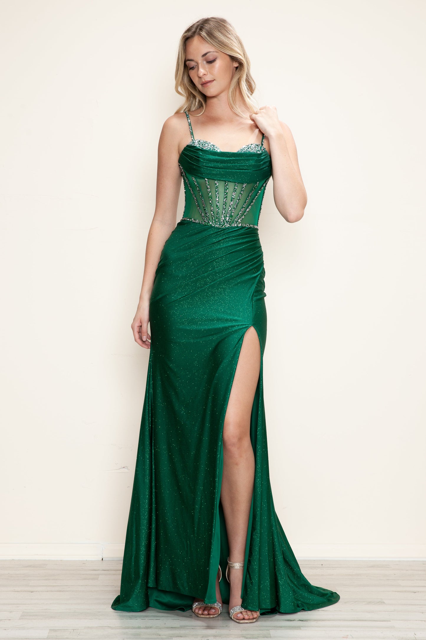 Prom Dresses Long Formal Slit Glitter Prom Dress Emerald