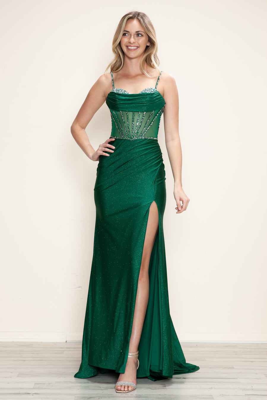 Prom Dresses Long Formal Slit Glitter Prom Dress Emerald