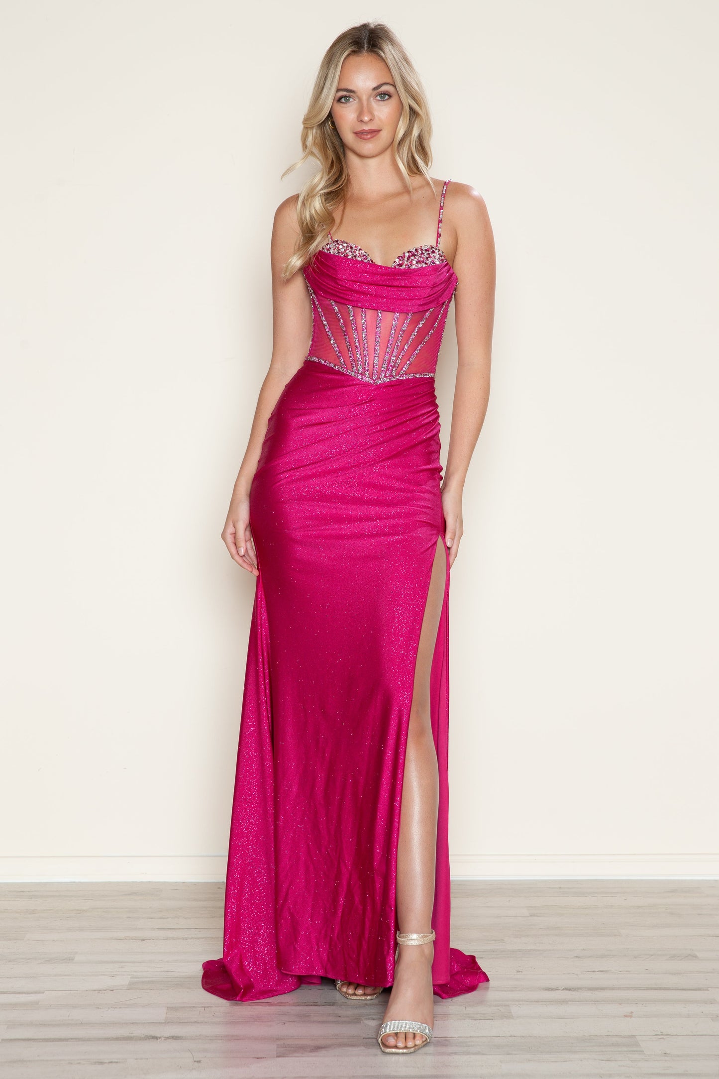 Prom Dresses Long Formal Slit Glitter Prom Dress Magenta