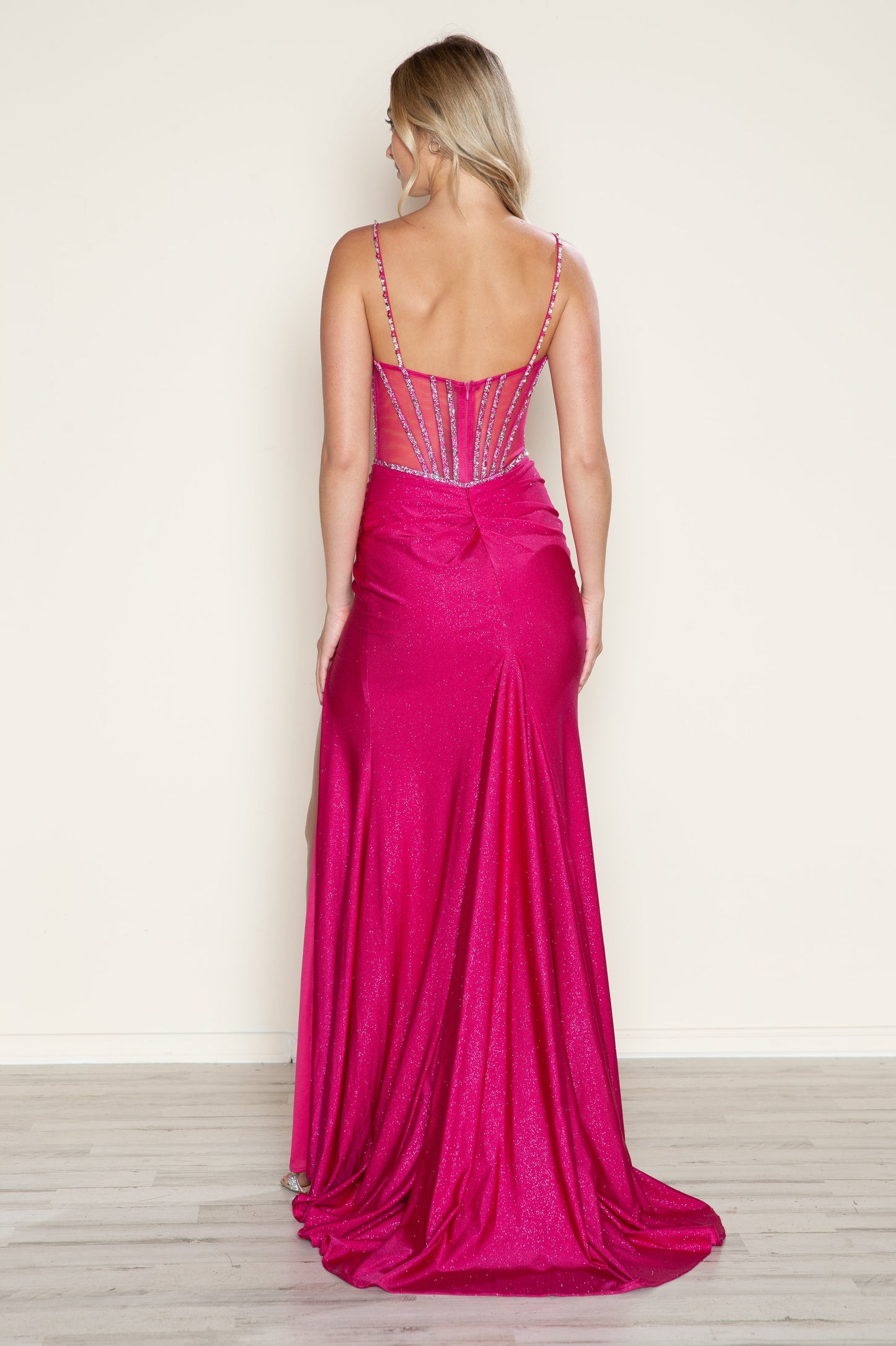 Prom Dresses Long Formal Slit Glitter Prom Dress Magenta