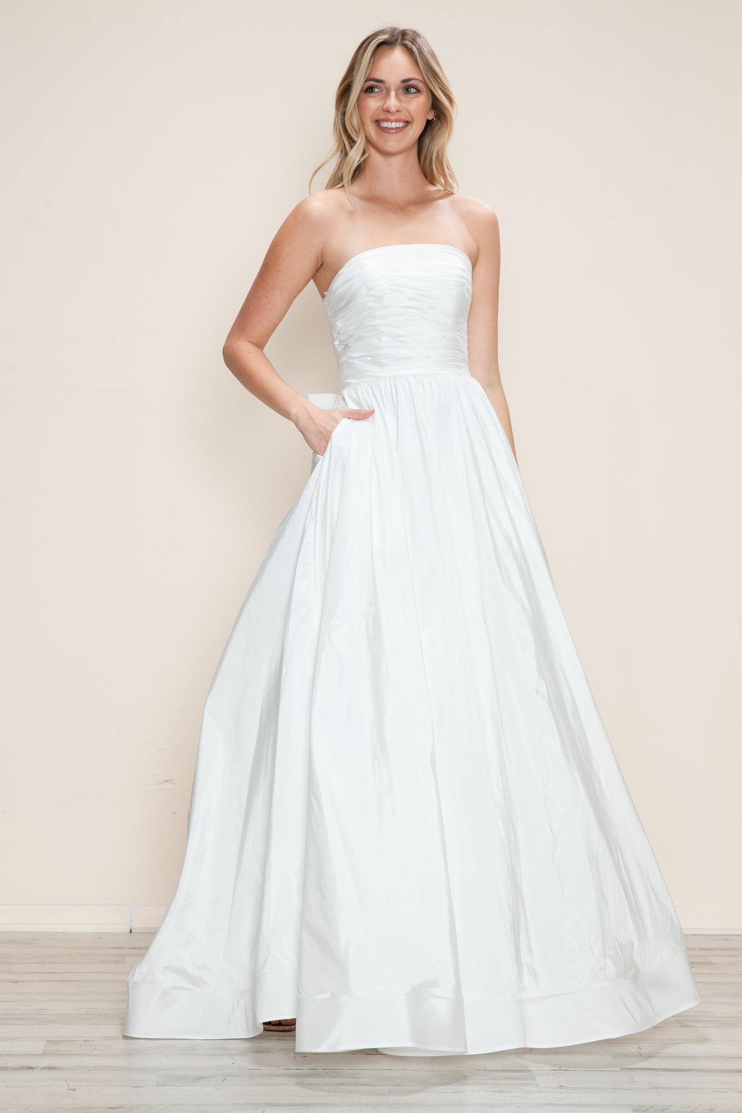 Prom Dresses A Line Long Formal Ruched Prom Dress Off-White