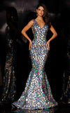 Prom Dresses Fitted Long Formal Prom Mermaid Beaded Dress Silver