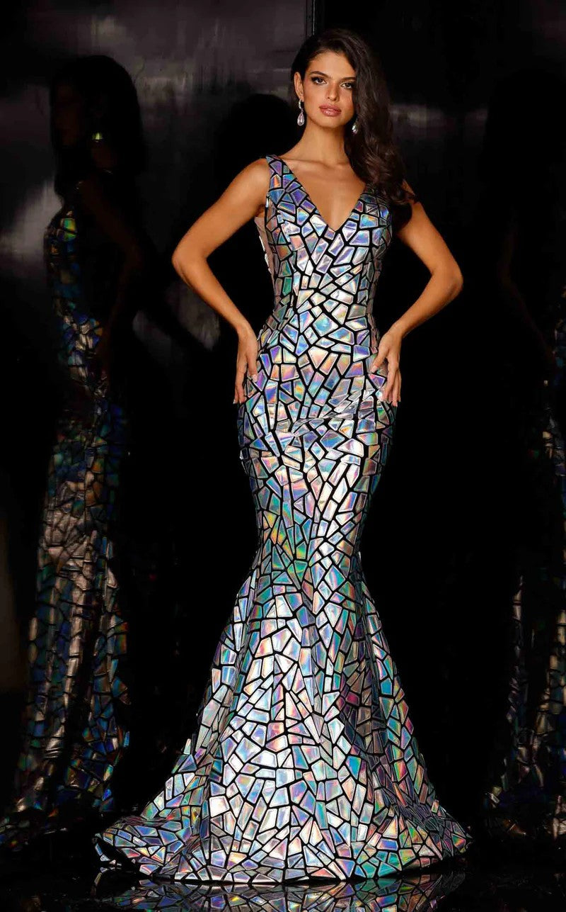 Prom Dresses Fitted Long Formal Prom Mermaid Beaded Dress Silver