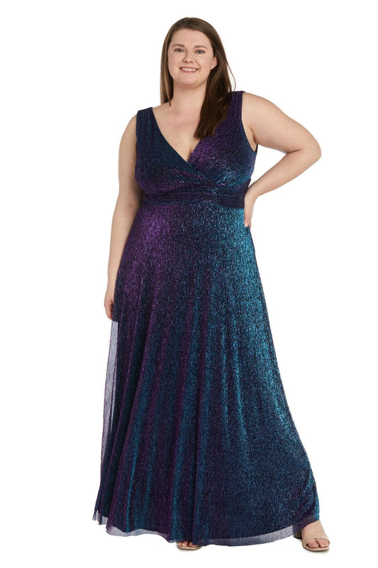 Plus Size Dresses Plus Size Long Formal Metallic Dress Peacock/Purple
