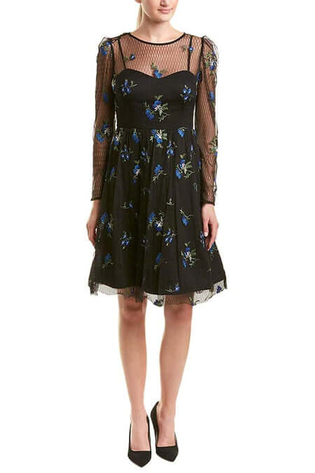 Cocktail Dresses Long Sleeve A Line Floral Cocktail Dress Black