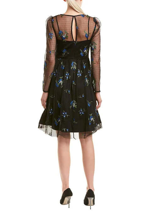 Cocktail Dresses Long Sleeve A Line Floral Cocktail Dress Black