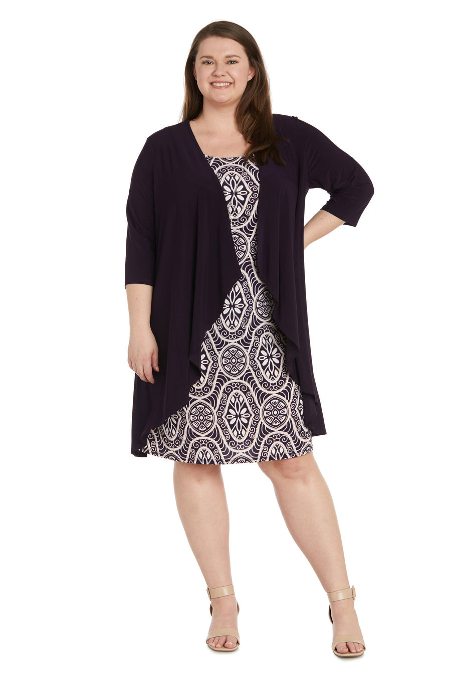 Plus Size Dresses Printed Jacket Plus Size Short Dress Eggplant