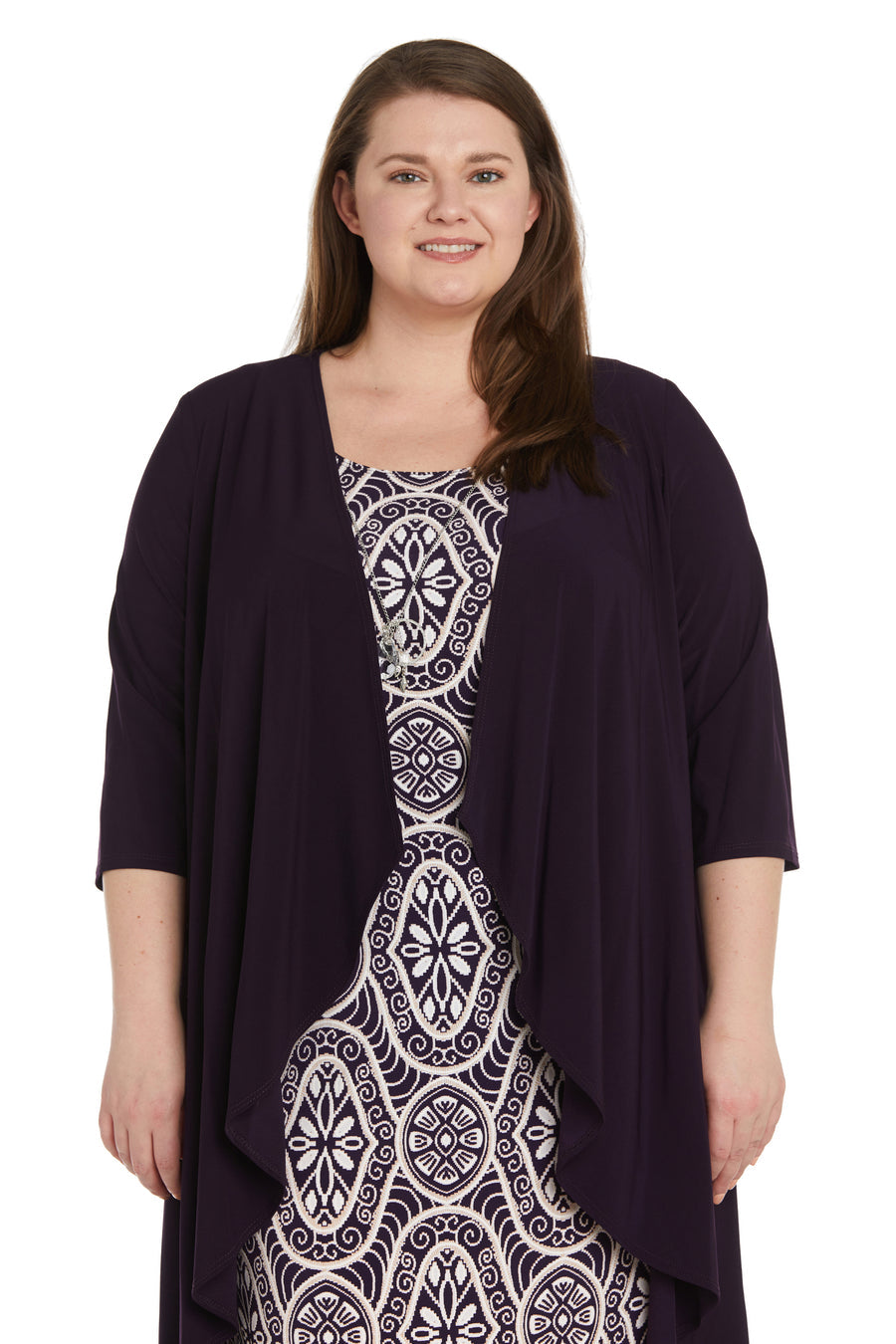 Plus Size Dresses Printed Jacket Plus Size Short Dress Eggplant