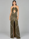 Prom Dresses ong Formal Beaded Halter Prom Dress Olive