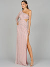 Prom Dresses Beaded Formal LongFitted Slit Prom DressBlush