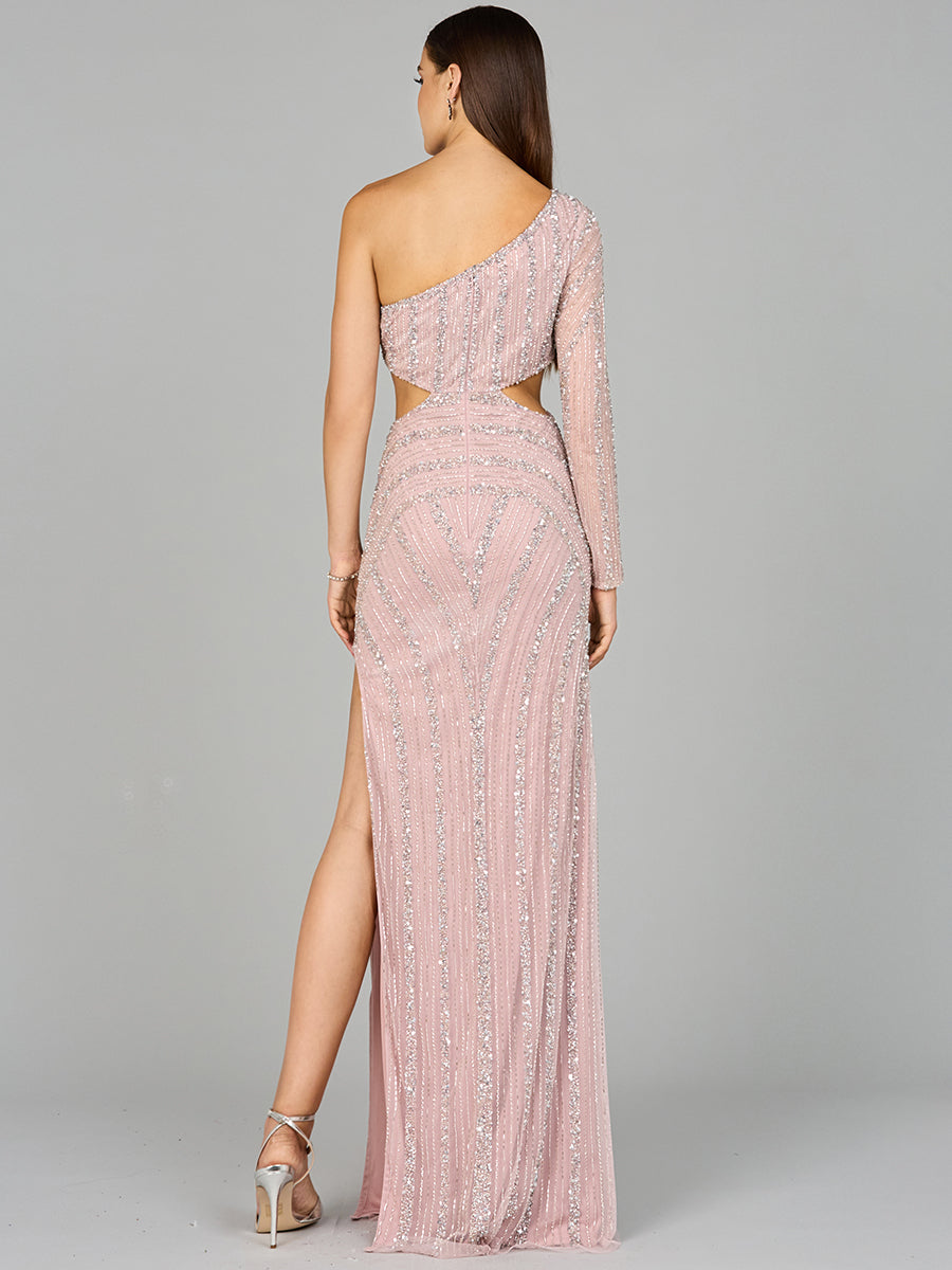 Prom Dresses Beaded Formal LongFitted Slit Prom DressBlush