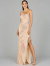 Prom Dresses Fitted Long Formal Beaded Fringed Slit Prom Dress Nude/Multi