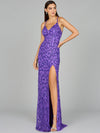 Prom Dresses Prom Fitted Slit Formal Beaded Evening Dress Purple