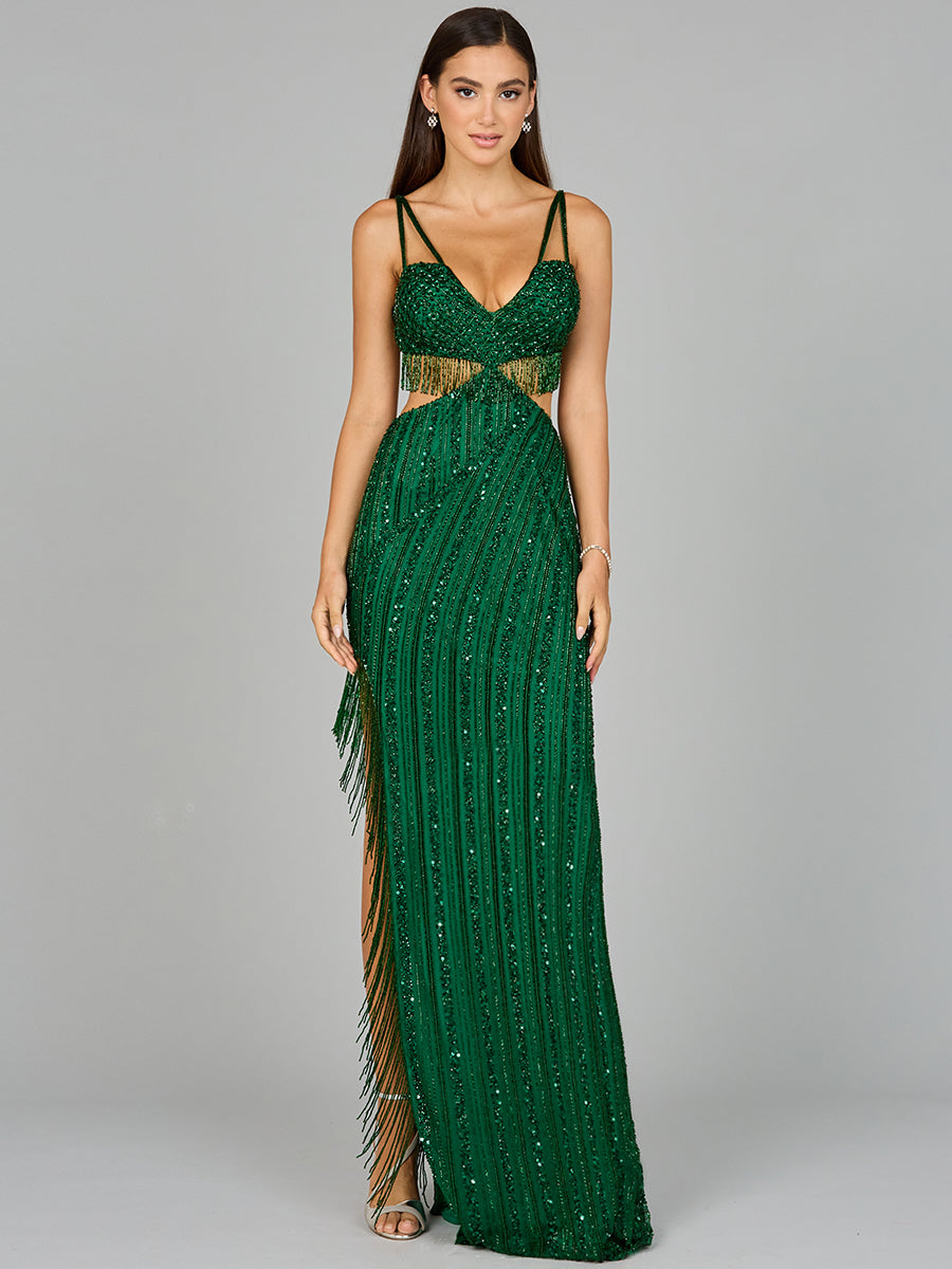 Prom Dresses Beaded Fringe Formal Long Prom Dress Emerald