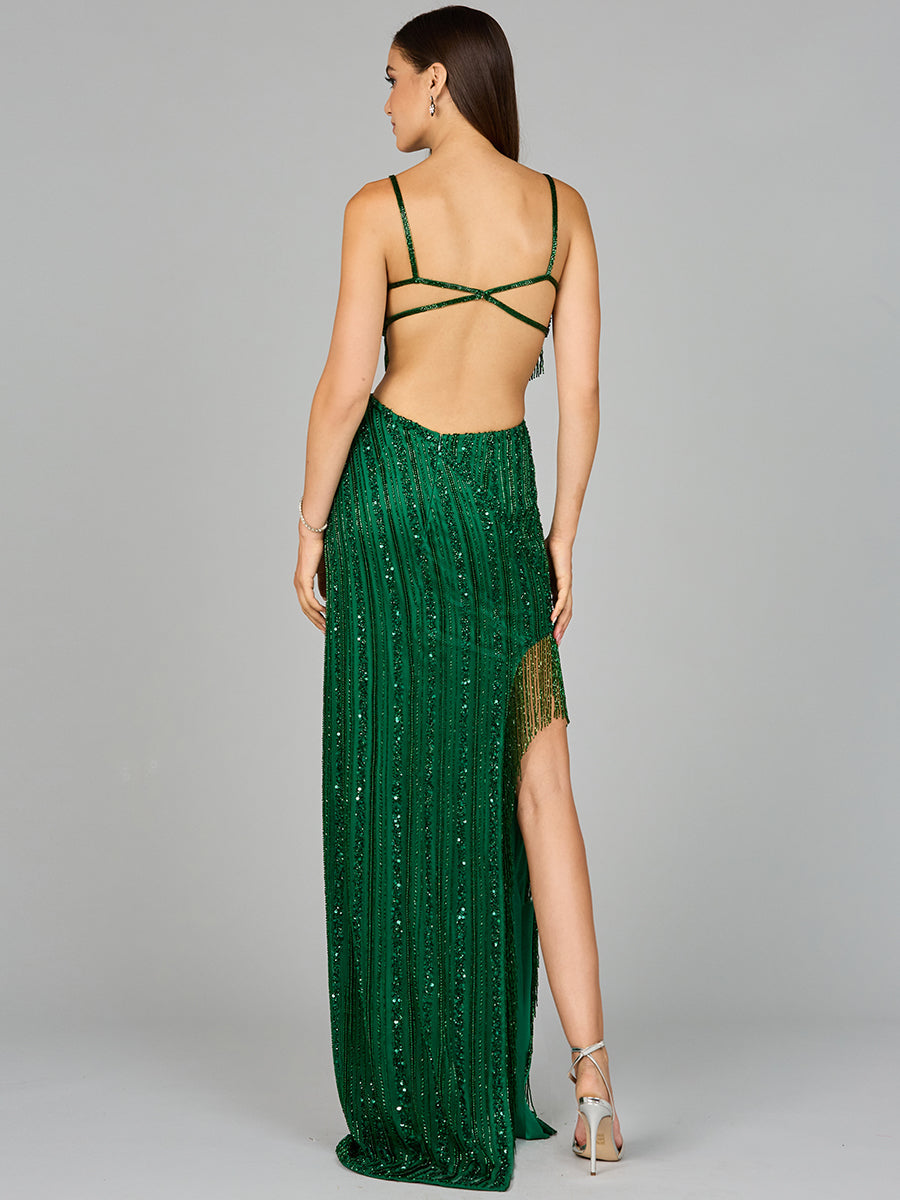 Prom Dresses Beaded Fringe Formal Long Prom Dress Emerald