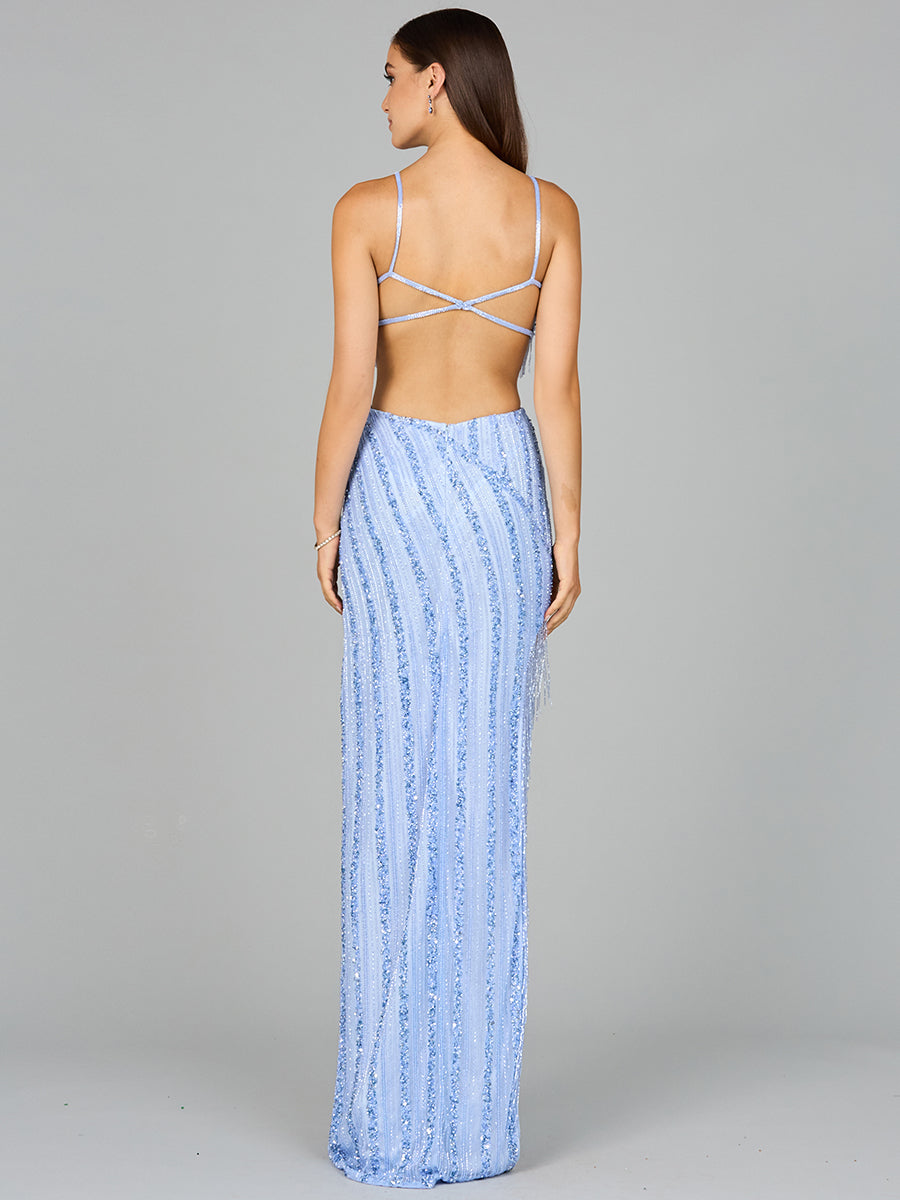 Prom Dresses Beaded Fringe Formal Long Prom Dress Periwinkle