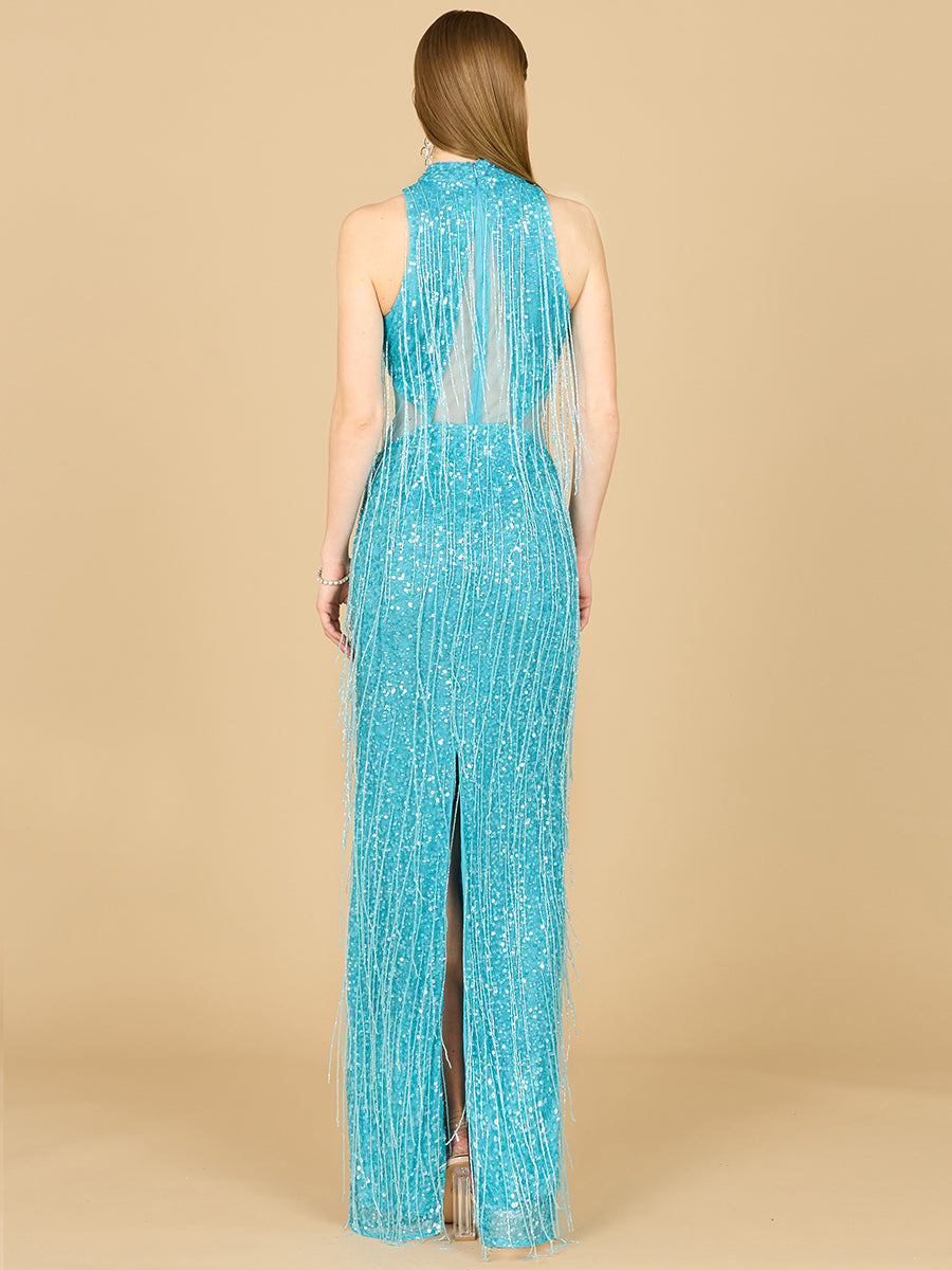 Prom Dresses Beaded Long Evening Fringe Formal Dress Aqua