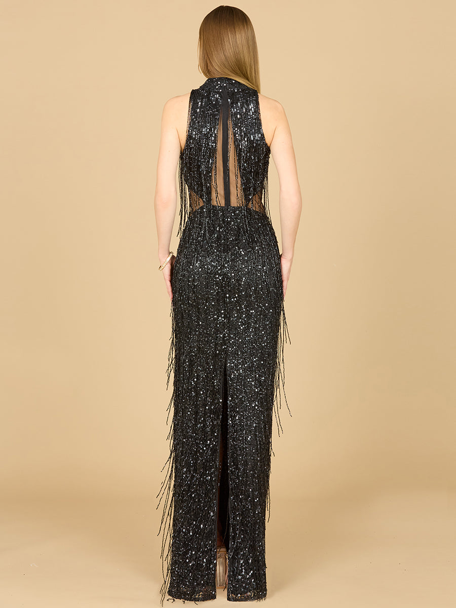 Prom Dresses Beaded Long Evening Fringe Formal Dress Black