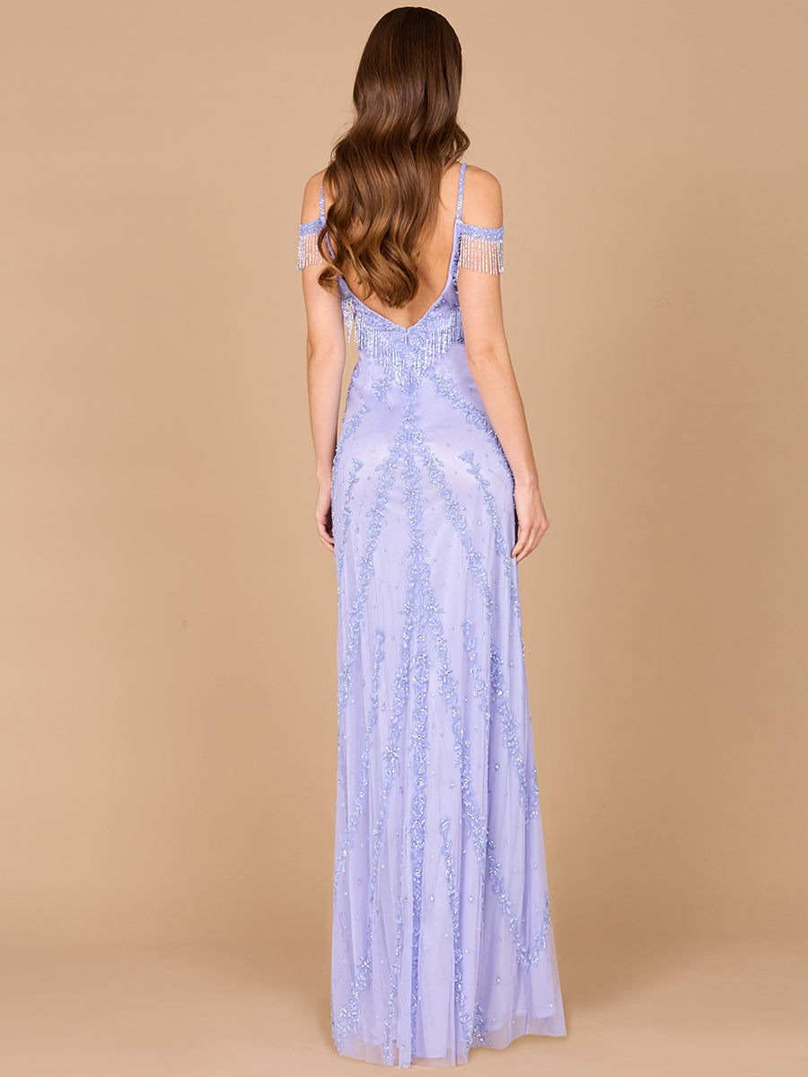 Prom Dresses Prom Long Beaded Fringe Formal Dress Blue Iris