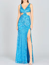 Prom Dresses Prom Long Formal Sequin Slit Dress Ocean