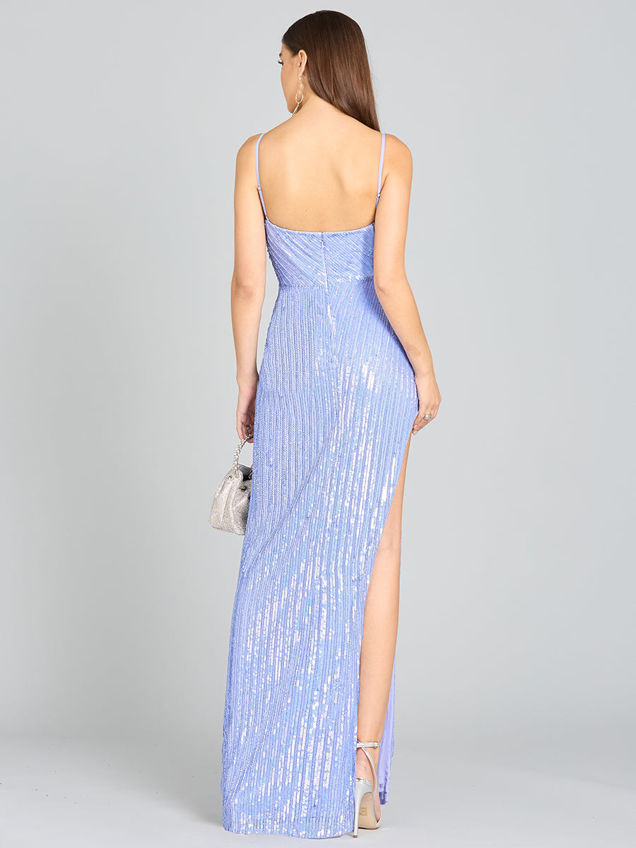 Prom Dresses Long Formal Fitted Sequin Prom Dress Blue Iris