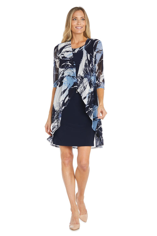 Mother of the Bride Dresses Short Printed Mother of the Bride Jacket Dress Navy/Periwinkle