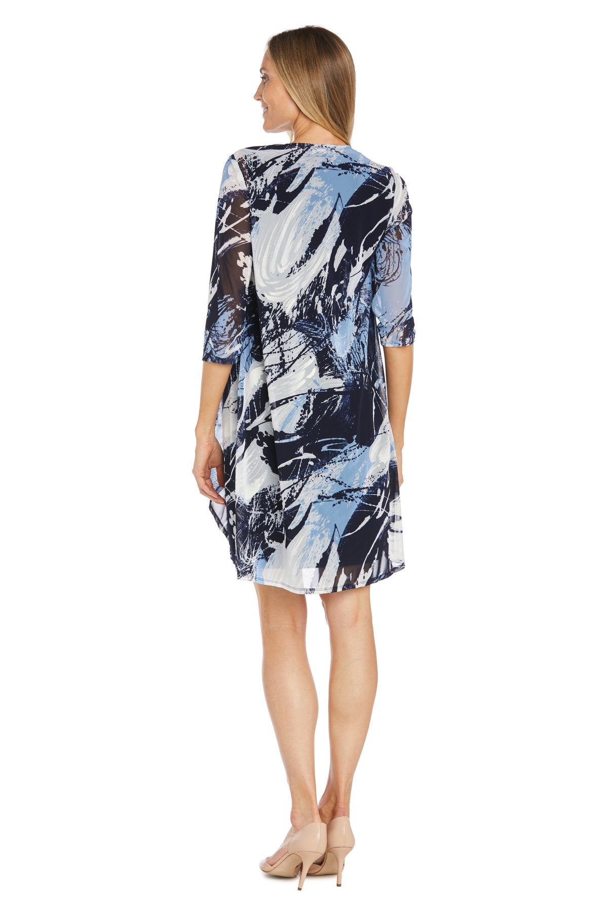Mother of the Bride Dresses Short Printed Mother of the Bride Jacket Dress Navy/Periwinkle