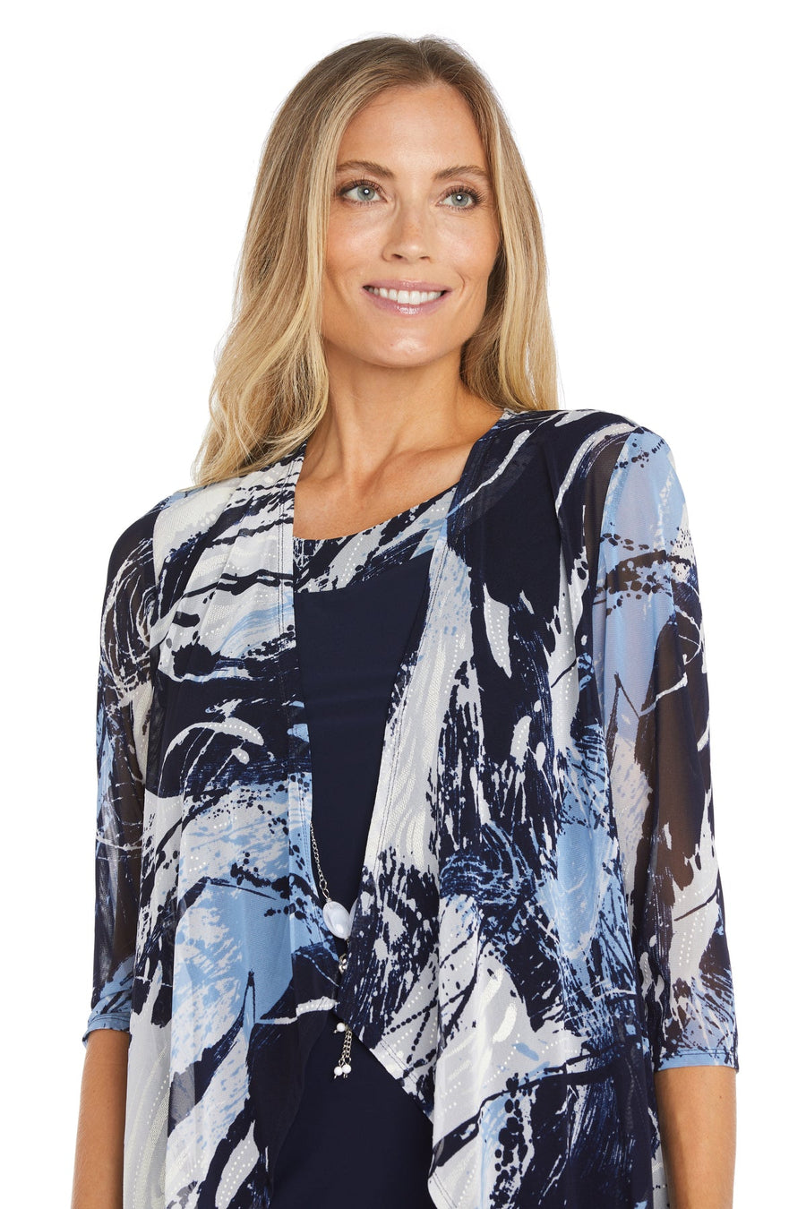 Mother of the Bride Dresses Short Printed Mother of the Bride Jacket Dress Navy/Periwinkle