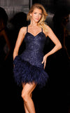 Cocktail Dresses Fitted Homecoming Short Feather Sequin Cocktail Dress Navy